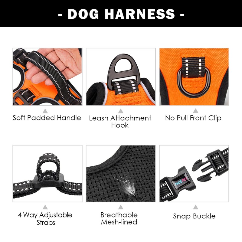 PHOEPET No Pull Dog Harness Medium Reflective Front Clip Vest