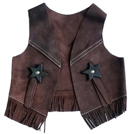 Equitem Children's Western Suede Brown Leather Vest with Fringe Size Medium 4-6 Yr, 5T