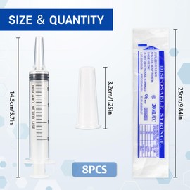 IETWATE 8PCS 20ml Syringe, Disposable Syringes, Plastic Syringe 20ml with Cap, Individually Sealed Packaging Large Syringe, for Fluid Oil Suction Pets Feeding Plant Watering