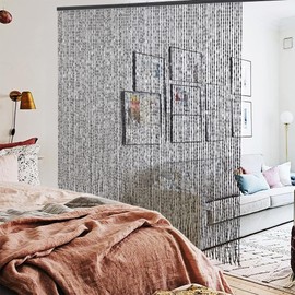 BECHAEO Handmade Bamboo Beaded Curtain for Doorway 52 Strands Door Beads Hippie Curtain Hanging Room Divider for Boho Rustic Bedroom Living Room Decor, 35.5 x 75 Inches Black