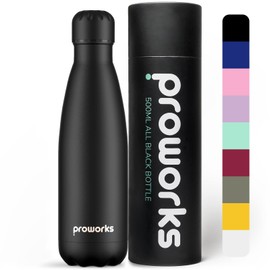 Proworks Performance Stainless Steel Sports Water Bottle | Double Insulated Vacuum Flask for 12 Hours Hot & 24 Hours Cold Drinks - Great for Home, Work, Gym & Travel - 500ml - BPA Free – All Black