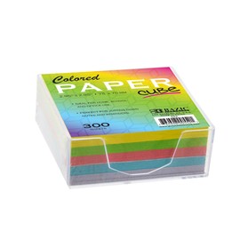 BAZIC Products Color Paper Cube with Durable Tray, Assorted Color Mini Memo Papers & Notepad Reminders for Home, School, Office Use, 3" x 3" 300 Count/Pack, 1-Pack