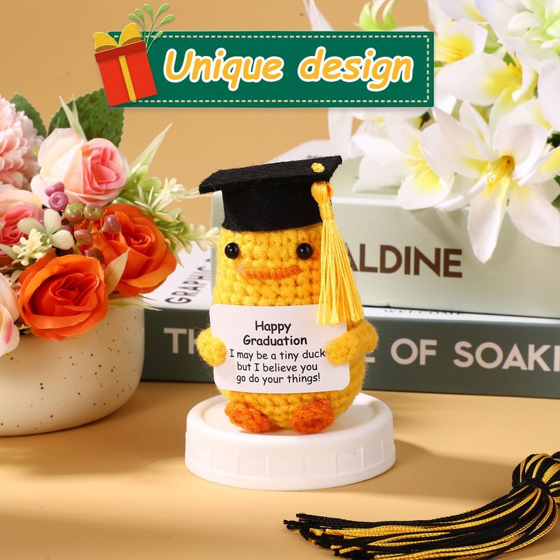 TOYMIS Positive Graduation Duck, Class of 2025 Cute Crochet Knitted