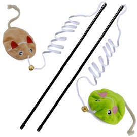 URMYONLY Interactive Cat Toy Wand with Catnip Mouse, Cat Teaser Wand Rainbow String for Bored Indoor Adult Cats and Kittens, 2 Pack