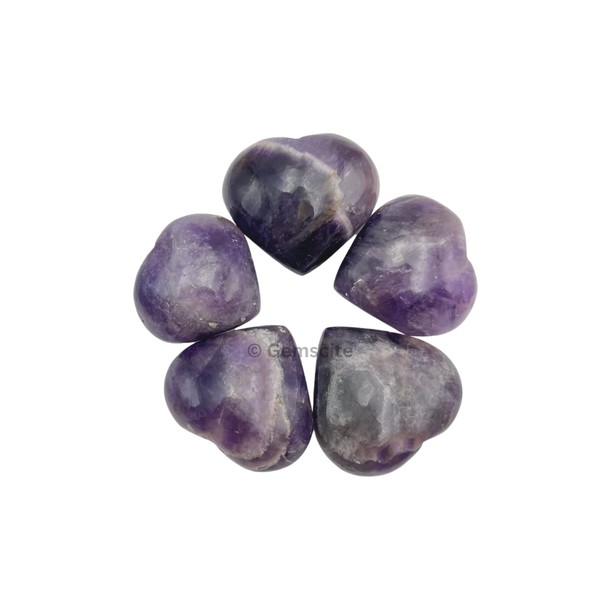 GEMSCITE Gemstone Amethyst Puff Heart Stone 30 mm Palm Pocket Healing Carved Love Worry Stone Good Luck Gift Home Decor