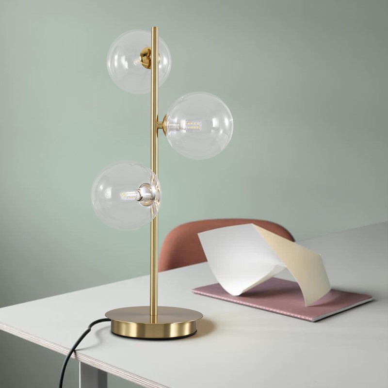 Fulesi Mid Century Globe Table Lamp, Modern 3 Lights Gold