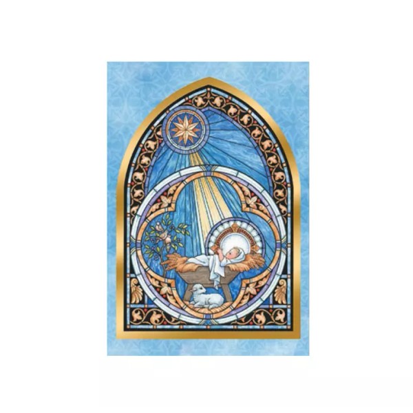 Leanin’ Tree Baby Jesus Stained Glass Design Boxed Christmas Cards