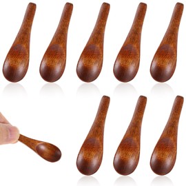 JJUNW 8 Pcs Handmade Tiny Wooden Spoons, 2.4in Tiny Spoons for Spices, Mini Wooden Spoons for Sauces Sugar Salt Dips Spices Honey Mustard Cooking (8)