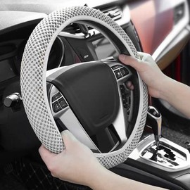 Andalus Brands Elastic Stretch Steering Wheel Cover, Car Accessories for Women and Men - Covers for Honda, Ford, Toyota, Nissan, and More - Universal 15" Size, Microfiber Breathable Polyester (Gray)