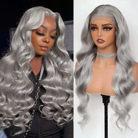 Ubetta Body Wave Grey Lace Front Wigs Human Hair, 13x6 Gray Lace Front Wig Human Hair, Glueless Silver Grey Wig Human Hair Pre Plucked 34 Inch Body Wave Gray Wigs for Black Women 180% Density
