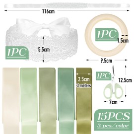 BOFUNX 15pcs Bridal Bouquet Silk Ribbons + Wooden Ring + Lace Blindfold + Scissors, Wedding Bouquet Ribbons Set, Creative Wedding Games for Bride Guests