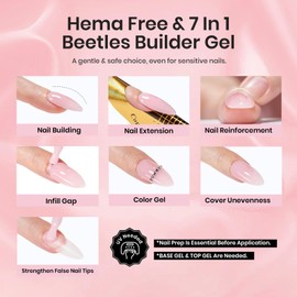 Beetles Hema Free Builder Gel Nail Kit 7-in-1 Jelly Nude Glitter Pink Builder Gel for Nails Strengthening & Extensions with Base & Top Coat Beginner-Friendly Beauty Gift Sets for Women