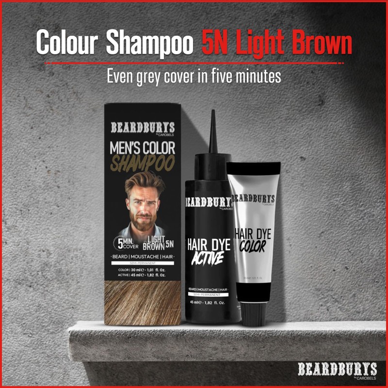 Beardburys Shampoo 5N Light Brown Beard Dye 87% Natural Ammonia