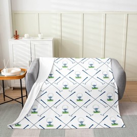 Manta de golf de 50 x 60 pulgadas para niños y niñas, manta de franela para club de golf para todas las estaciones, manta de forro polar para juegos deportivos, decoración de sofá, cama, líneas geométricas de zacate tierra, manta mullida, ligera, suave