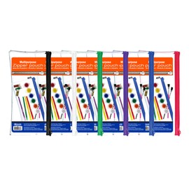 BAZIC 11" x 5" Clear Pencil Pouch, Bulk Stationery Pouch Zipper Pen Invoice Pouches Bag Case for Student School Supplies Office College Cosmetics Travel, Assorted Color, 6-Pack