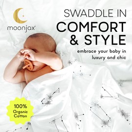 Moonjax Muslin Swaddle Blankets, Cotton Baby Blanket, Receiving Blankets, Wearable & Gender Neutral Swaddle Blankets, Machine Washable, 47 x 47 inches, Moon, Stardust & Constellation, Pack of 3