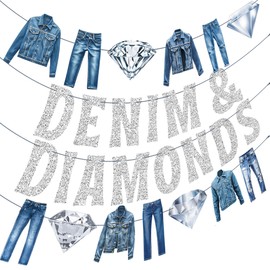 Denim and Diamonds Party Banners 4Pcs Denim and Diamonds Theme Birthday Party Decorations Silver Denim Jeans Cutout Banners for Crystal Diamonds Bridal Shower Bachelorette Supplies