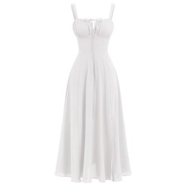 Odizli Women's Summer Sexy Sleeveless Spaghetti Straps Boho Flowers Long Dress with Slit, White