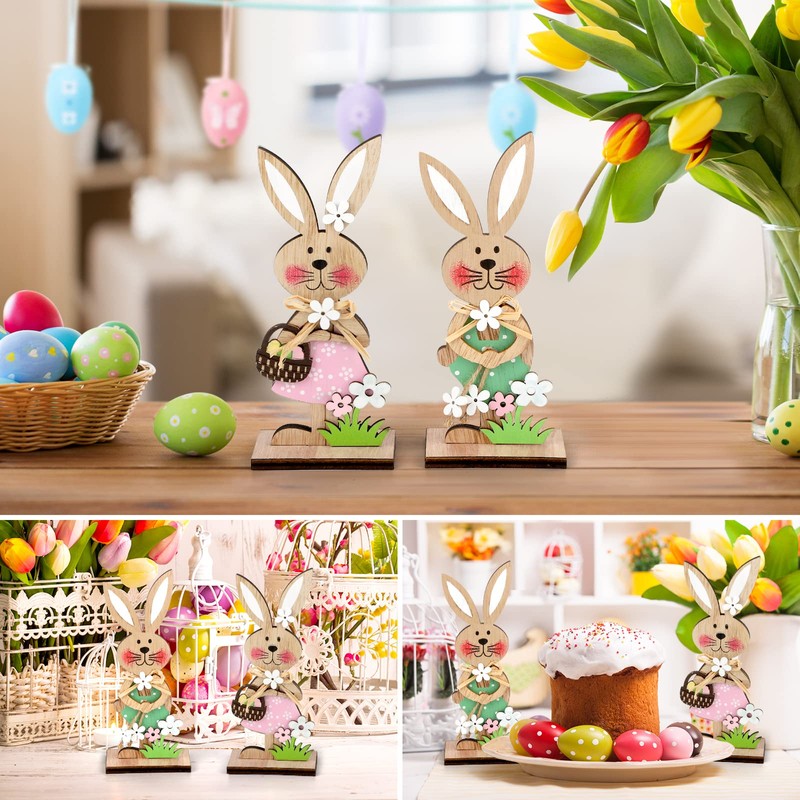 COCHIE Easter Bunny Decorations, Stand up Wooden Bunnies Easter Table