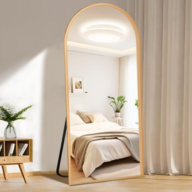 FURNIinspire Large Size Arched Full Length Mirror with Stand, 76"x35" Full Body Mirror Standing Hanging or Leaning Wall, Arch Wall Mirror with Aluminum Alloy Thin Frame for Bedroom Living Room Gold