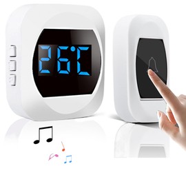 Timbre inalámbrico sin necesidad de pilas con temperatura LED, kit de timbre electrónico impermeable con 1 receptores enchufables, alcance de 150 m, 38 melodías a 4 niveles de volumen,Blanco