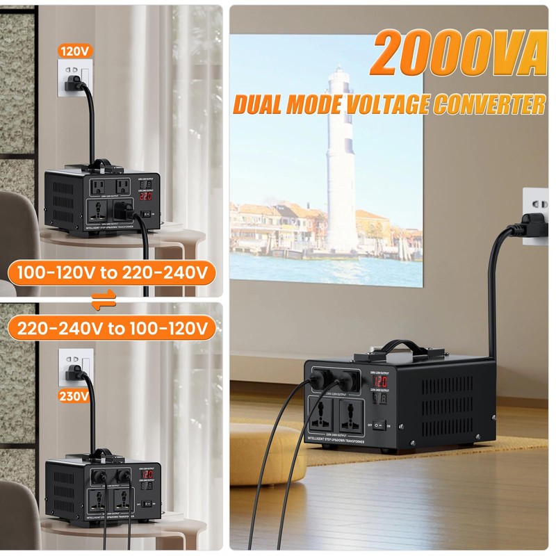 2000W Voltage Converter Transformer Step Up 110V/120V to220V/240V or Step