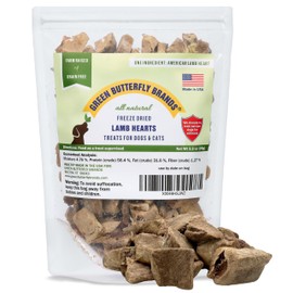Green Butterfly Brands Freeze Dried Lamb Heart Dog Treats Made in USA. All Natural Freeze-Dried Raw Snacks for Dogs and Cats. Single Ingredient. High Protein. Heart Health. Irresistible Training Treat