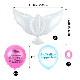 Skylety 36 Pieces Memorial Balloons to Release in Sky Memory Peace Dove Balloons Helium for Funeral, Condolence, Funeral, Anniversary, Memorial Services(Pink)