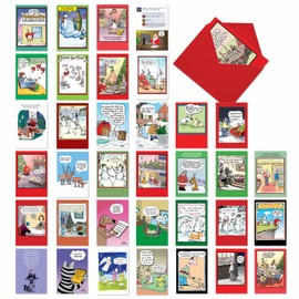 NobleWorks - Variety Pack of 36 Funny Assorted Christmas, New Year Cards Box Set, Mixed Occasions w/Envelopes Holiday for Men, Women (36 Designs, 1 Each) - Favorite Holiday Toons AC6736XXG-B1x36
