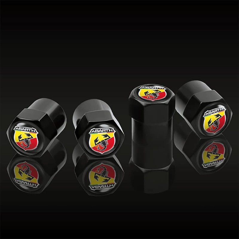 Black Dust Valve Cap with Ultra Gloss Black Abarth Logo.