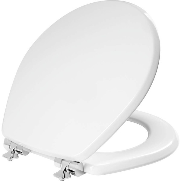 MAYFAIR 826CHSL 000 Benton Toilet Seat with Chrome Hinges will Slow Close and Never Come Loose, ROUND, Durable Enameled Wood, White
