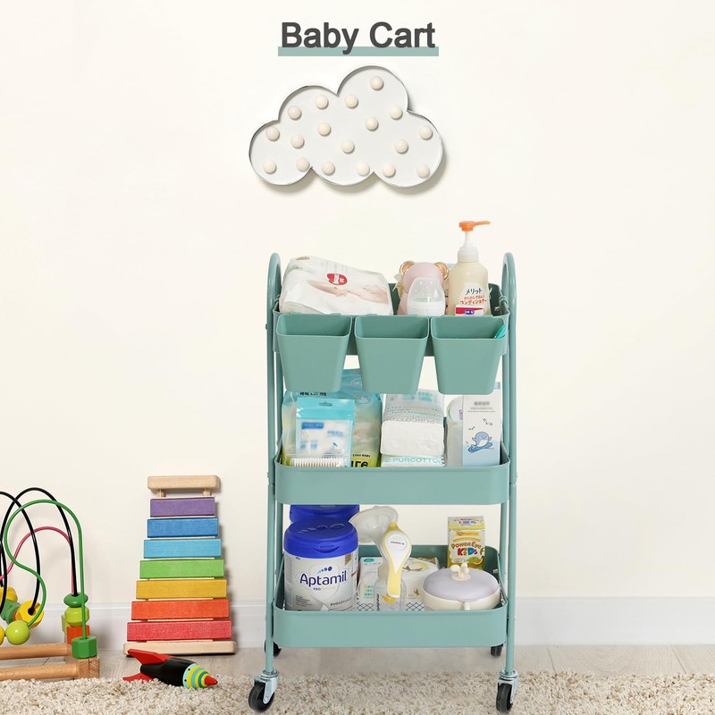 danpinera 3-Tier Rolling Cart, Utility Cart Mobile Metal Rolling Storage