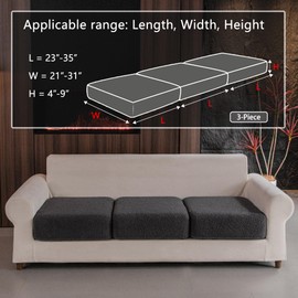 OHSIO Couch Cushion Covers for Sectional Sofa, Stretch Soft Sofa Slipcovers Washable Wear-Resistant Universal Furniture Protector with Elastic Bottom (3 Seaters Covers, Dark Gray)