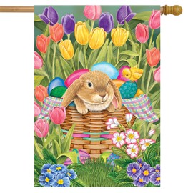 Spring Rabbit Tulips Easter House Flag 40" x 28" Briarwood Lane