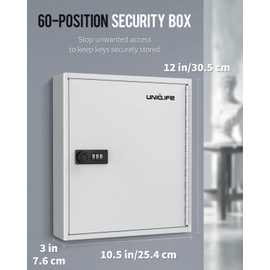 Uniclife 60 Position Slotted Key Cabinet with Combination Lock Resettable White Digital Security Storage Box Steel Key Organizer with Slotted Racks White Key Tag Labels and Permanent Pen