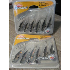 Berkley PowerBait Power Bait 2 Packs Berkley 3" Power Minnow Grubs 2 Pre-rigged Soft Fishing Baits Black Shad