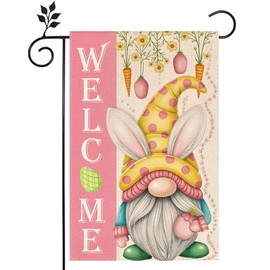 Welcome Easter Rabbits Eggs Gnome 12x18 inch Double-side Burlap Garden Flag Home Outdoor Yard Holiday Spring Decoration Flag