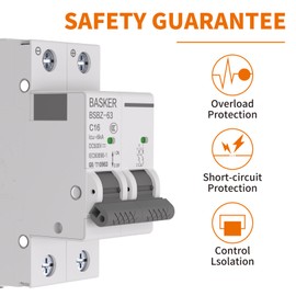 BASKER DC Circuit Breaker, 16 Amp 2 Poles 500V Solar Disconnect Switch for Solar PV System Solar Panels Grid System,Thermal Magnetic Trip,DIN Rail Mount, DC Breaker MCB (16A)