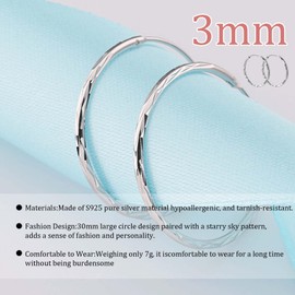 30mm Sterling Silver Circle Hoop Earrings for Women,S925 Hypoallergenic Thin Oversize Big Hoops for Girls