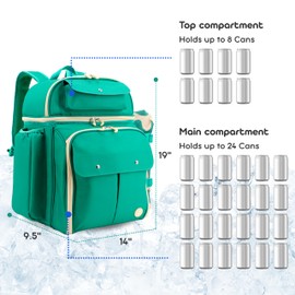 J World Picnic Backpack Cooler for 4. Insulated Picnic Basket Set with Folding Waterproof Blanket. Beach Camping Wedding Engagement Gift for Couples, Green