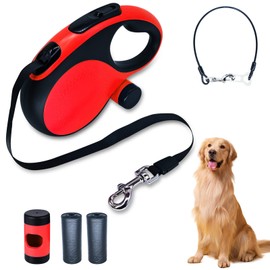 Retractable Dog Leash with Chew Proof Cable,26Ft Heavy Duty Dog Leash for Medium Large Dogs up to 110lbs,360°No Tangle,One-Handed Brake,Pause,Lock(Red)