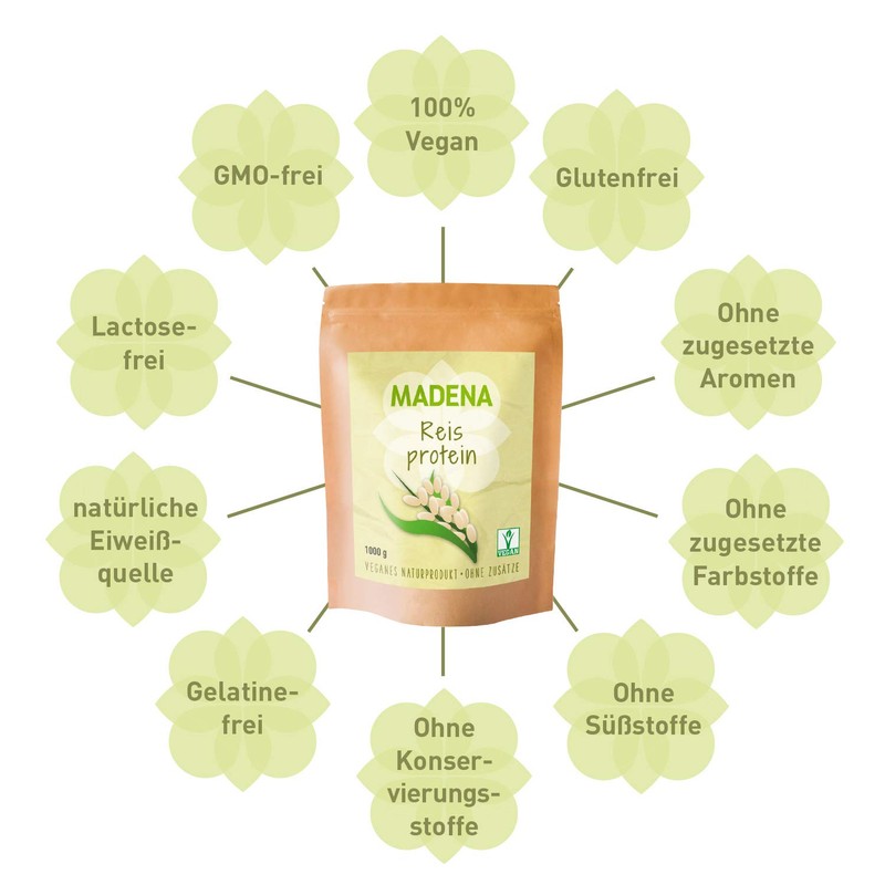 MADENA Rice protein, 87% protein content, 1 kg vegan protein,