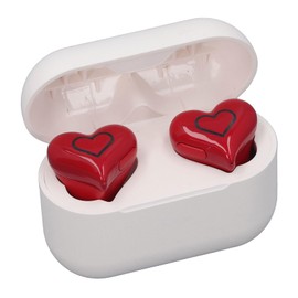 SOULONG Dynamic Gradient Heart Shaped Wireless Earbuds Bluetooth 5.3, Color Gradient Light, for Small Ears with Charging Case, USB C 20 H (Red)