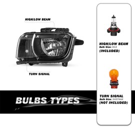 SOCKIR Headlight Assembly Fit for 2010 2011 2012 2013 Chevy Camaro OE Style Factory Halogen Front Headlamp Replacement LH+RH Black Housing Bulbs Included