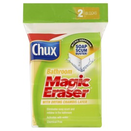 Chux Magic Eraser Bathroom Cleaning Pad with Drying Chamois Layer, Eliminates Soap Scum, 2 Count