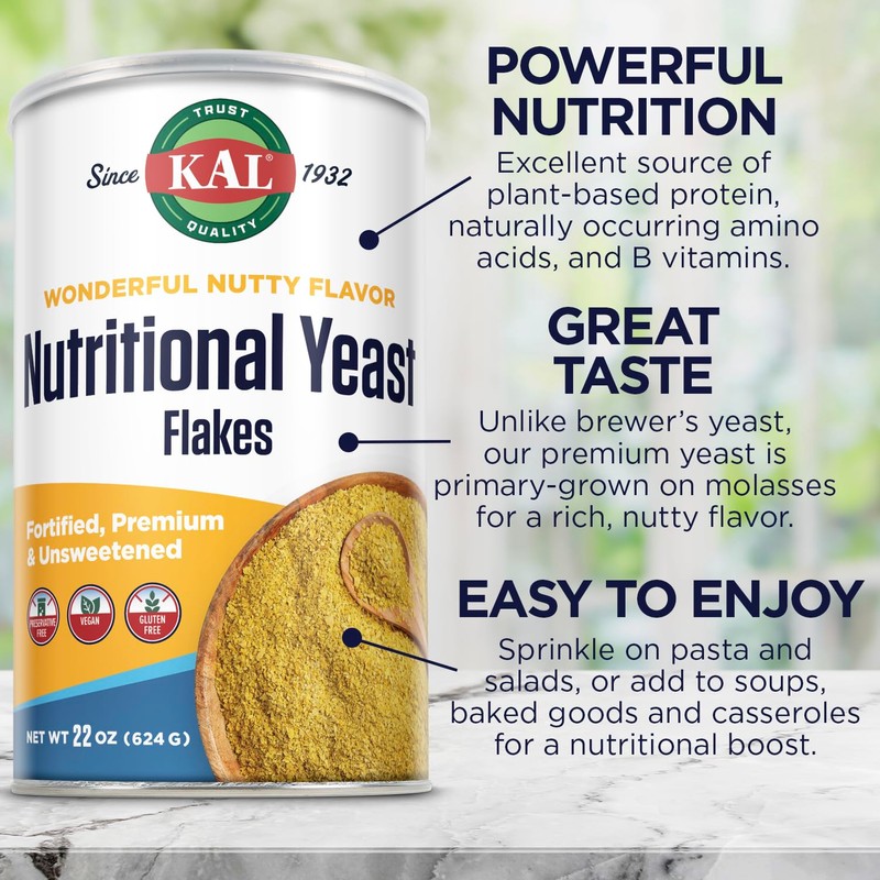 KAL Nutritional Yeast Flakes, Fortified with B12, Folic Acid &