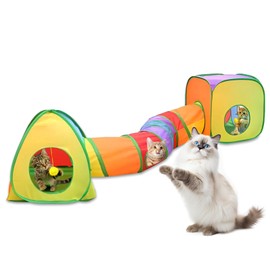 Cat Tunnels for Indoor Cats, Rabbit Tunnel,Pop Up Collapsible Crinkle Interactive Peek Hole, Cat Tube with Play Ball and Bell for Kitten, Puppy, Kitty, Rabbit - Set of 3