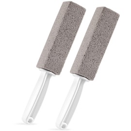 2 Pack Pumice Stone for Bowl Cleaning with Handle, Scouring Stick Removes Hard Water Rings, Calcium Buildup and Rust for Cleaning Toilet, Bathroom, Kitchen Sink, Grill (Gray)