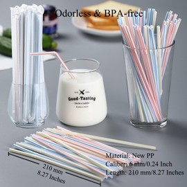 FOREVERIE 100 Pcs Flexible Plastic Drinking Straws Individually Wrapped, Regular 0.24In Diameter, 8.27In Length, Striped Color, Stripe Color, Soft Thin