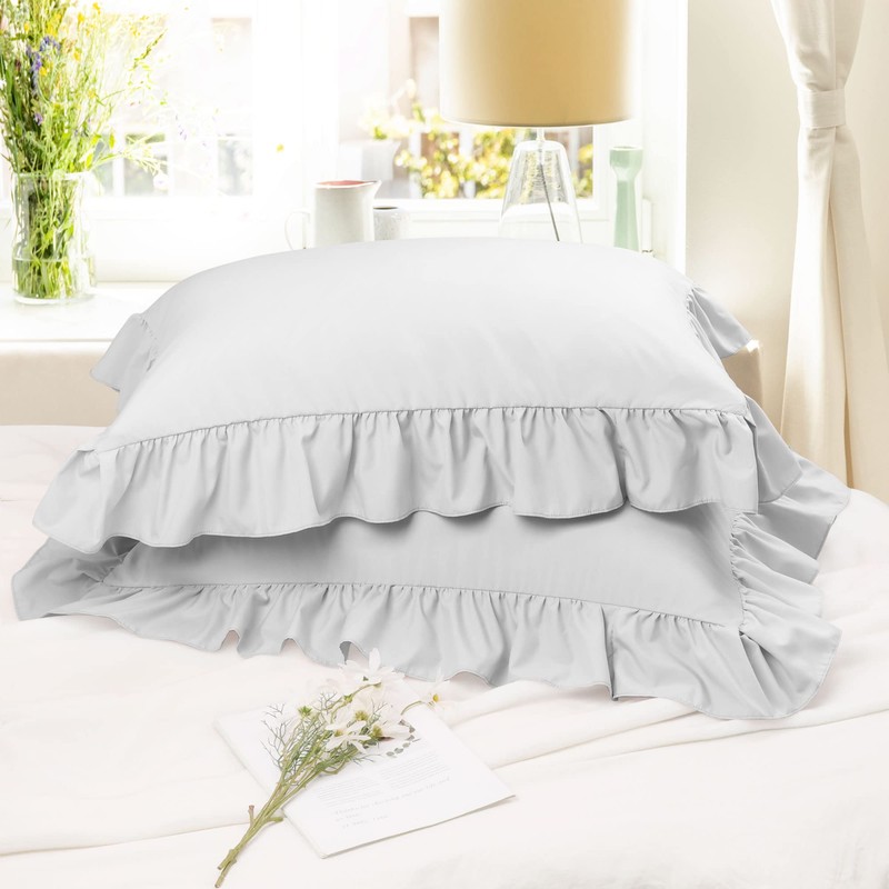 PiccoCasa Brushed Ruffle Pillowcases 2 Pack, Soft Breathable Pillow Covers